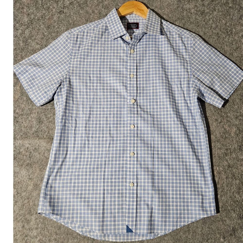 UNTUCKIt ButtonUp Shirt Mens Medium Blue Plaid Slim Fit Wrinkle Free Cotton